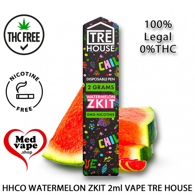 HHCO VAPE WATERMELON ZKIT INDICA 2ml. (0%THC) - TRE HOUSE MEDVAPE THC WEED