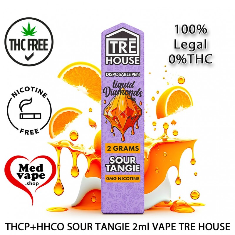 THCP + HHCO VAPE SOUR TANGIE SATIVA  2ml. (0%THC) - TRE HOUSE MEDVAPE THC WEED